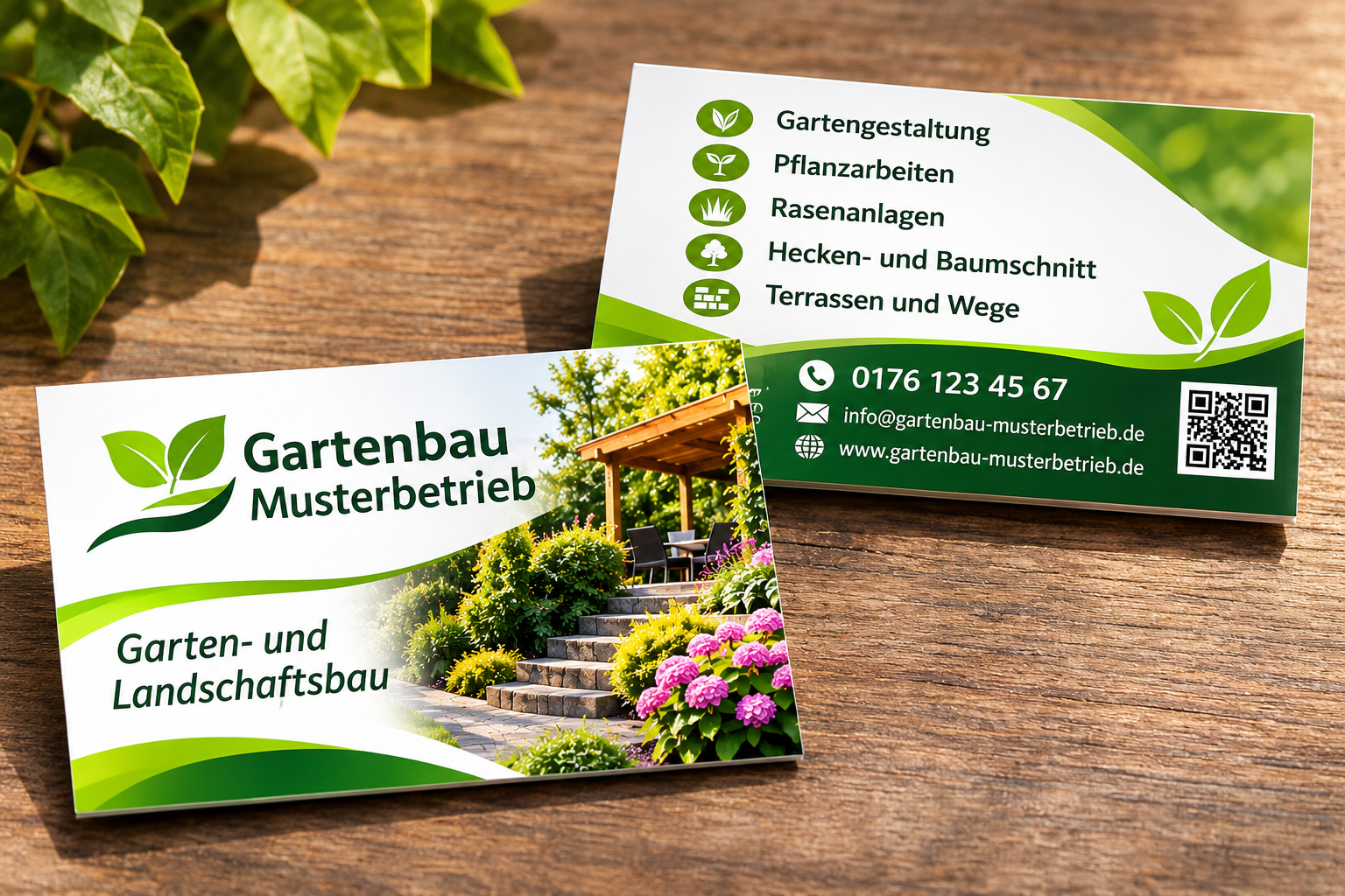 Moderne Gartenbau-Visitenkarten auf Holz